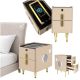 Comodino Smart Multifunzione Beige con Cassetti Serratura a Impronta Digitale Ricarica Wireless Bluetooth Speaker e Porte USB 