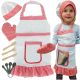 Set da Chef Costume da Carnevale per Bambini Bianco e Rosso Grembiule Guanto Cappello Misurini Posate 