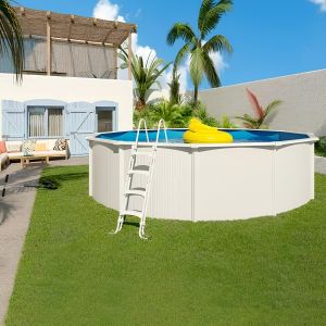 Ø 390x120 cm Piscina Fuori Terra Rotonda in Metallo Bianco con Kit Filtraggio Saphir