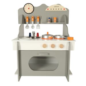 Cucina in Legno per Bambini con Forno Grande e Accessori Grigia