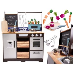 Grande Cucina per bambini in legno Frigo con Macchina Ghiaccio Forno Organizer con accessori - LOFT XXL Alta 96 cm 