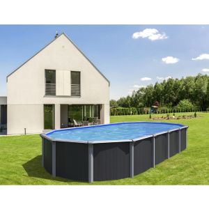 Piscina Fuori Terra Ovale in Metallo Antracite OSMOSE 640 x 395 x 132 Cm