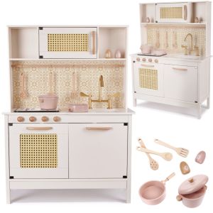 Grande Cucina in Legno per Bambini con Accessori Luci e Suoni Alta 100 cm Retrò Bianca BOHO