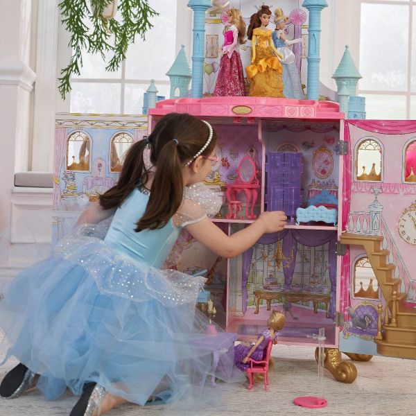 DeAO Casa Delle Bambole Sogno Rosa Con 2 Principesse, Arredi E Giardino | Regalo 2-8 Anni