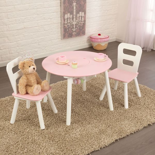 KidKraft Set Tavolo Rotondo Con 2 Sedie Per Bambini – Legno E Metallo, Rosa E Bianco, Con Comparto Nascosto